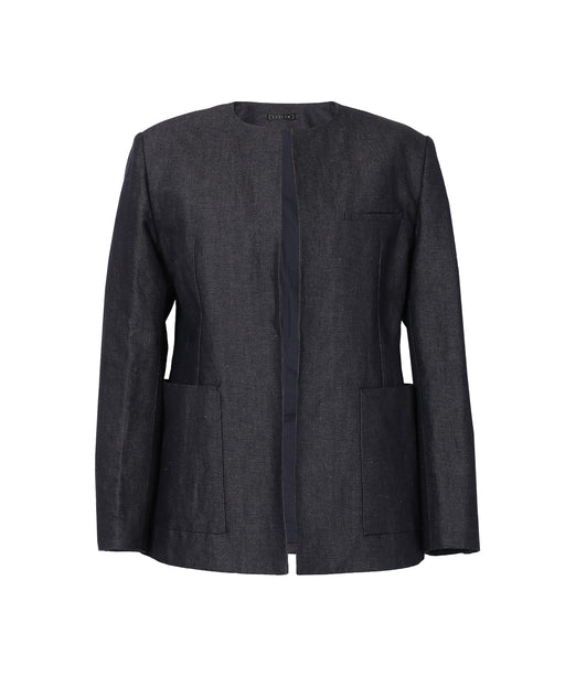 Collarless denim jacket