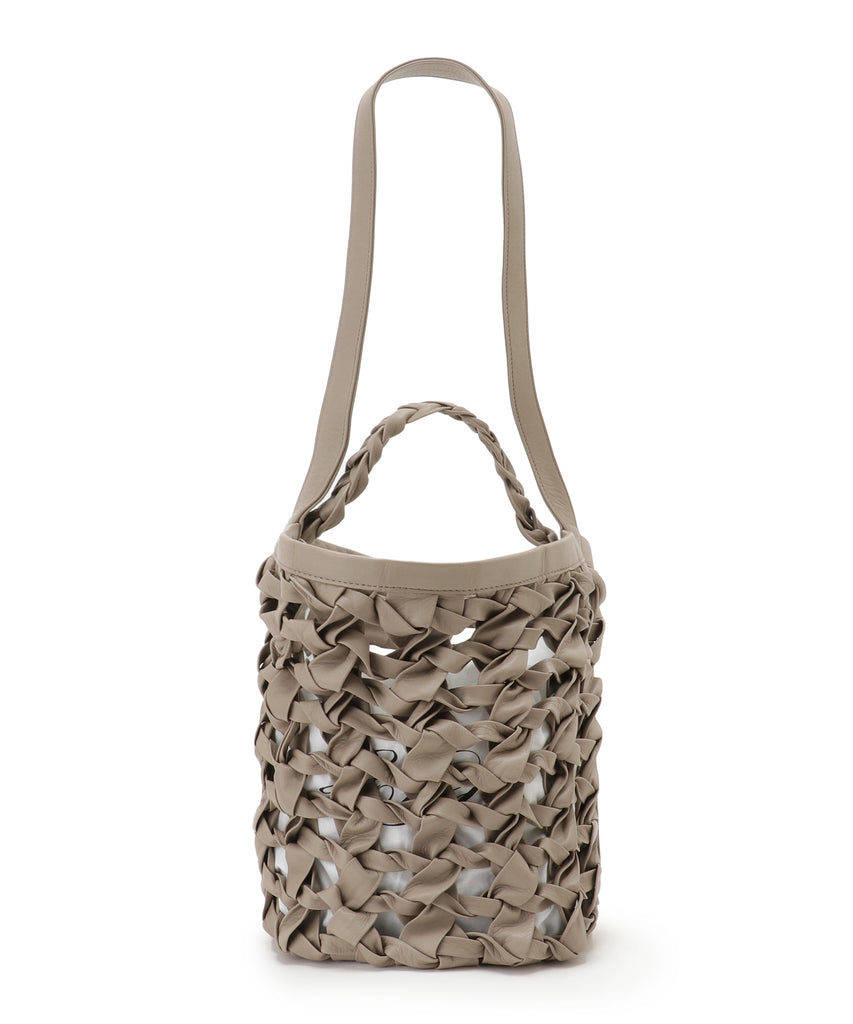 Woven leather bucket discount bag