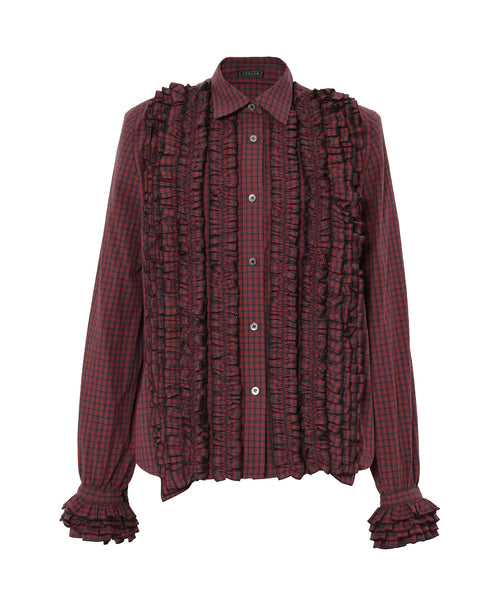 Gathered Frill Check Blouse— LUDLOW STORE