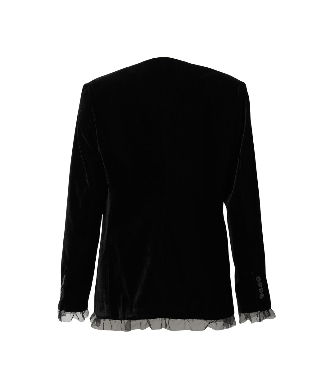 Collarless velvet jacket with bijou