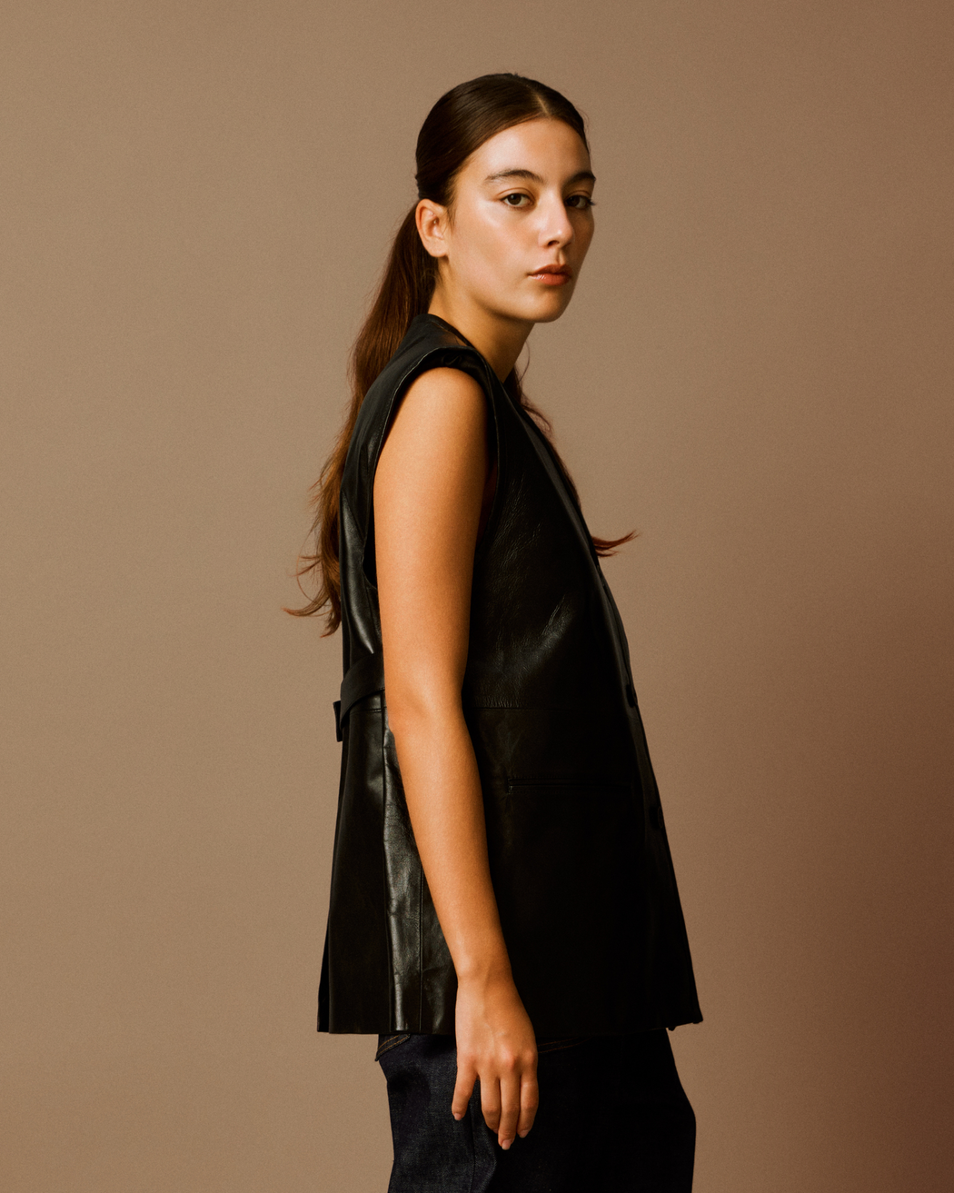 [予約]Black Leather Gilet[1月以降発送予定]