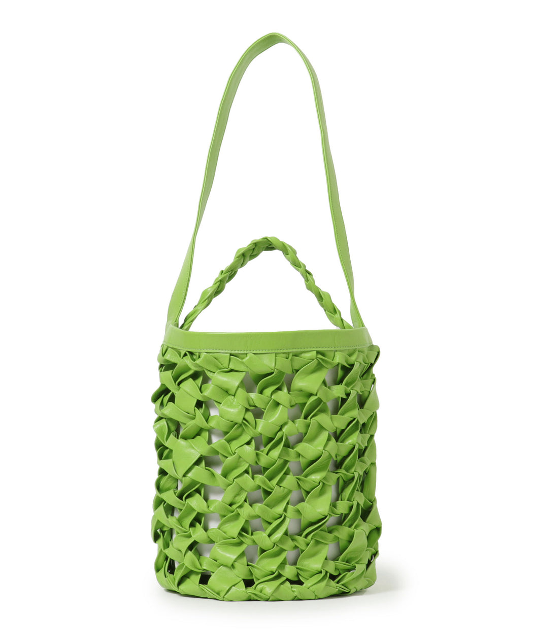Woven leather basket