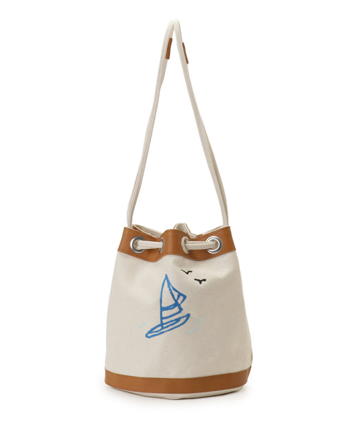 [OEKAKI] Canvas drawstring bucket bag (Camel)