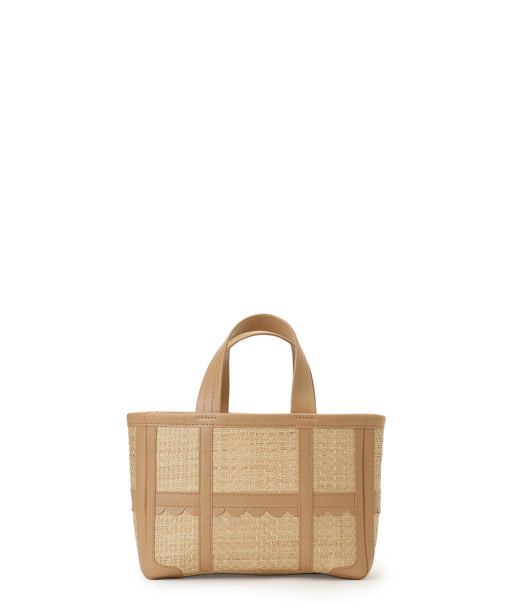 Scalloped leather-trimmed raffia tote S