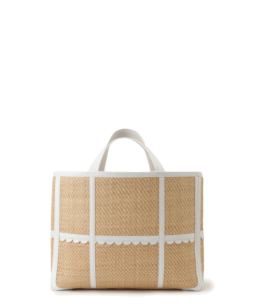 Scalloped leather-trimmed raffia tote M— LUDLOW STORE
