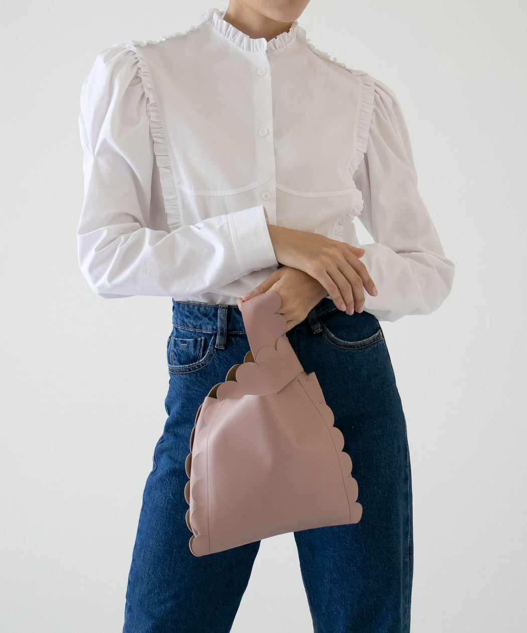 Scalloped leather shopping bag
