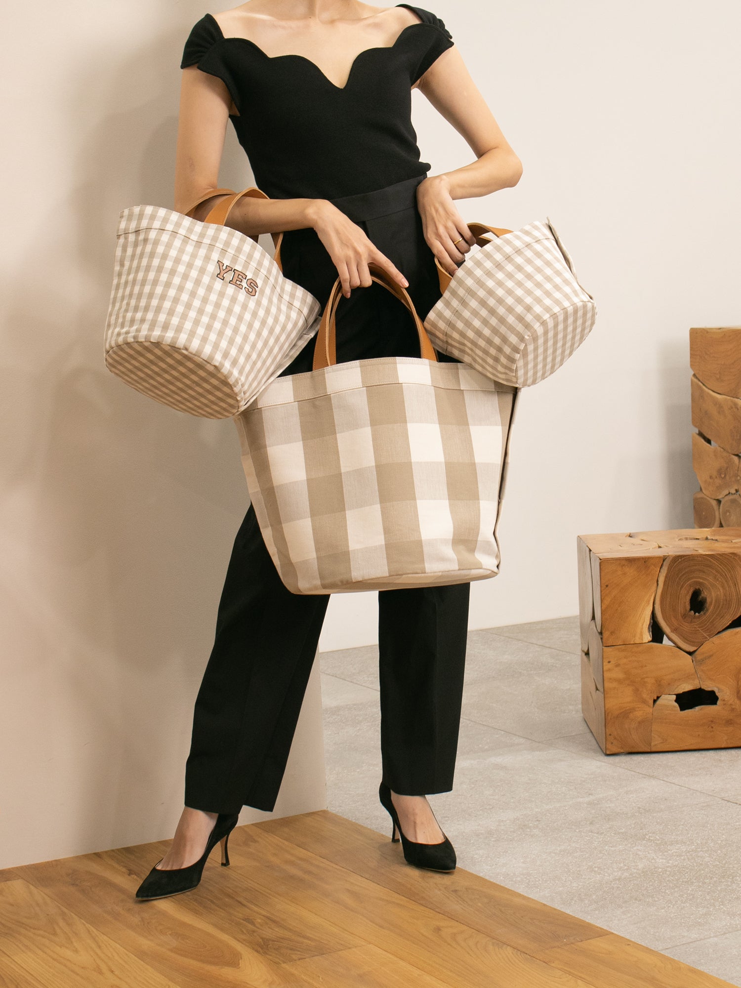 WEB限定] Gingham check tote S— LUDLOW STORE