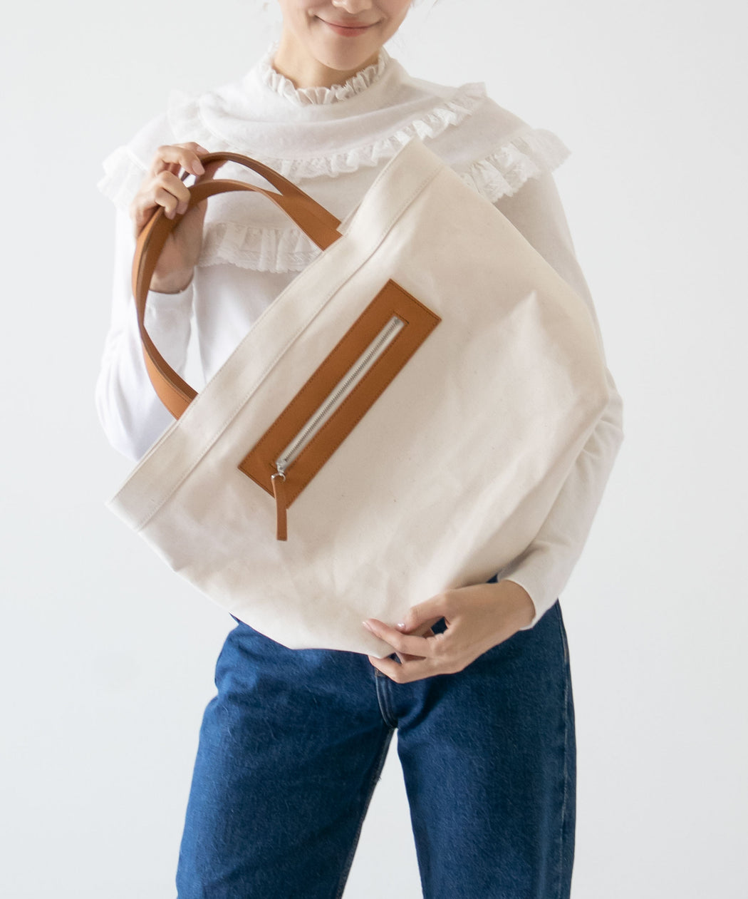 [OEKAKI] Wide Canvas tote M (Camel)