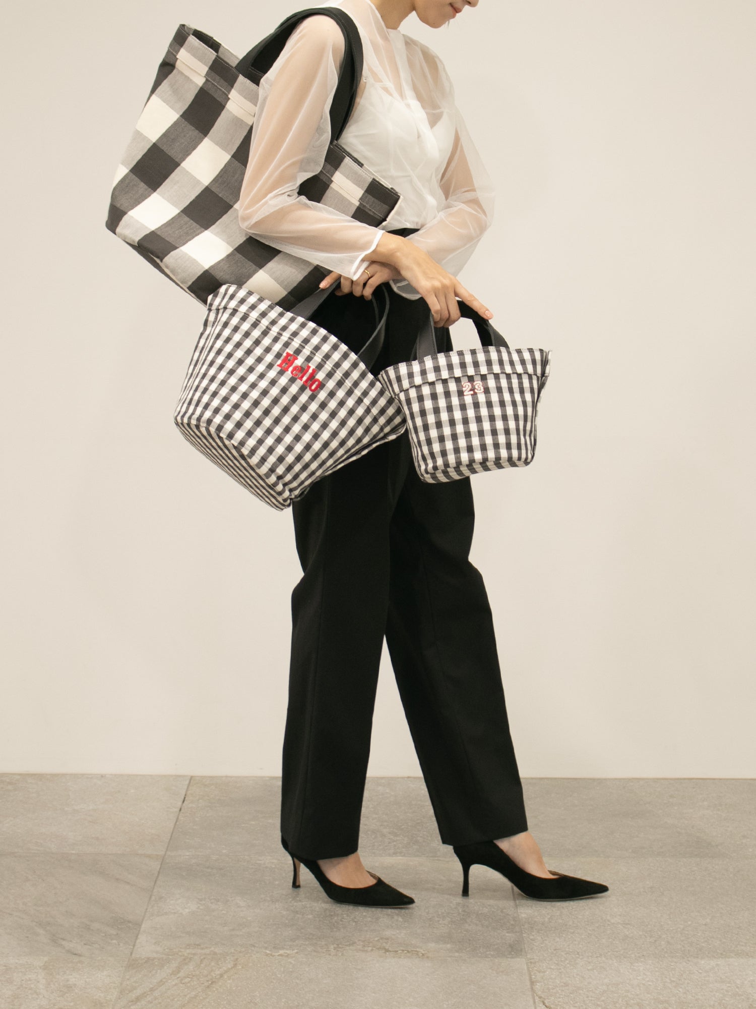 Gingham check tote L— LUDLOW STORE