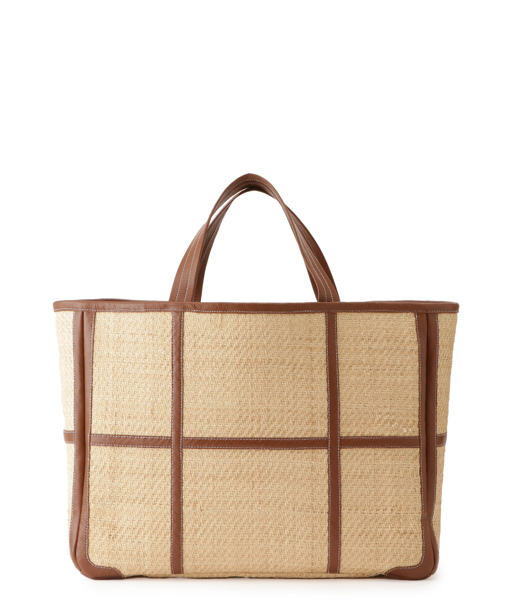 Wide leather-trimmed tote bag